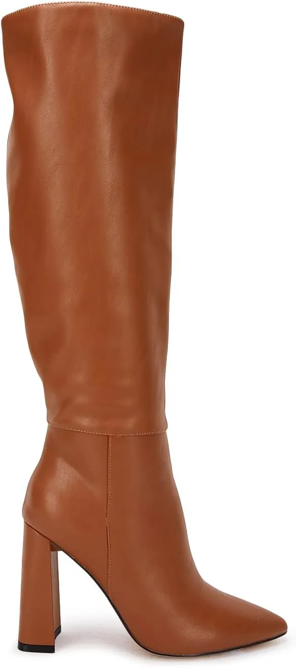 Juliet Holy Womens Pointed Toe Knee-high Boot Wide Calf Chunky Block Side Zipper Go-go Boots