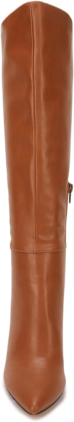 Juliet Holy Womens Pointed Toe Knee-high Boot Wide Calf Chunky Block Side Zipper Go-go Boots