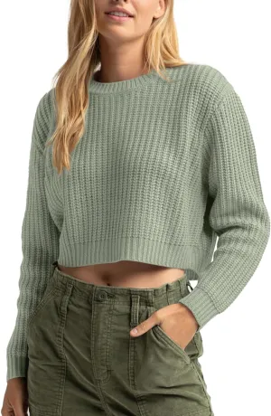 Jumppmile Women's Cropped Sweater Knit Long Sleeve Crewneck Soft Pullover Sweater Top