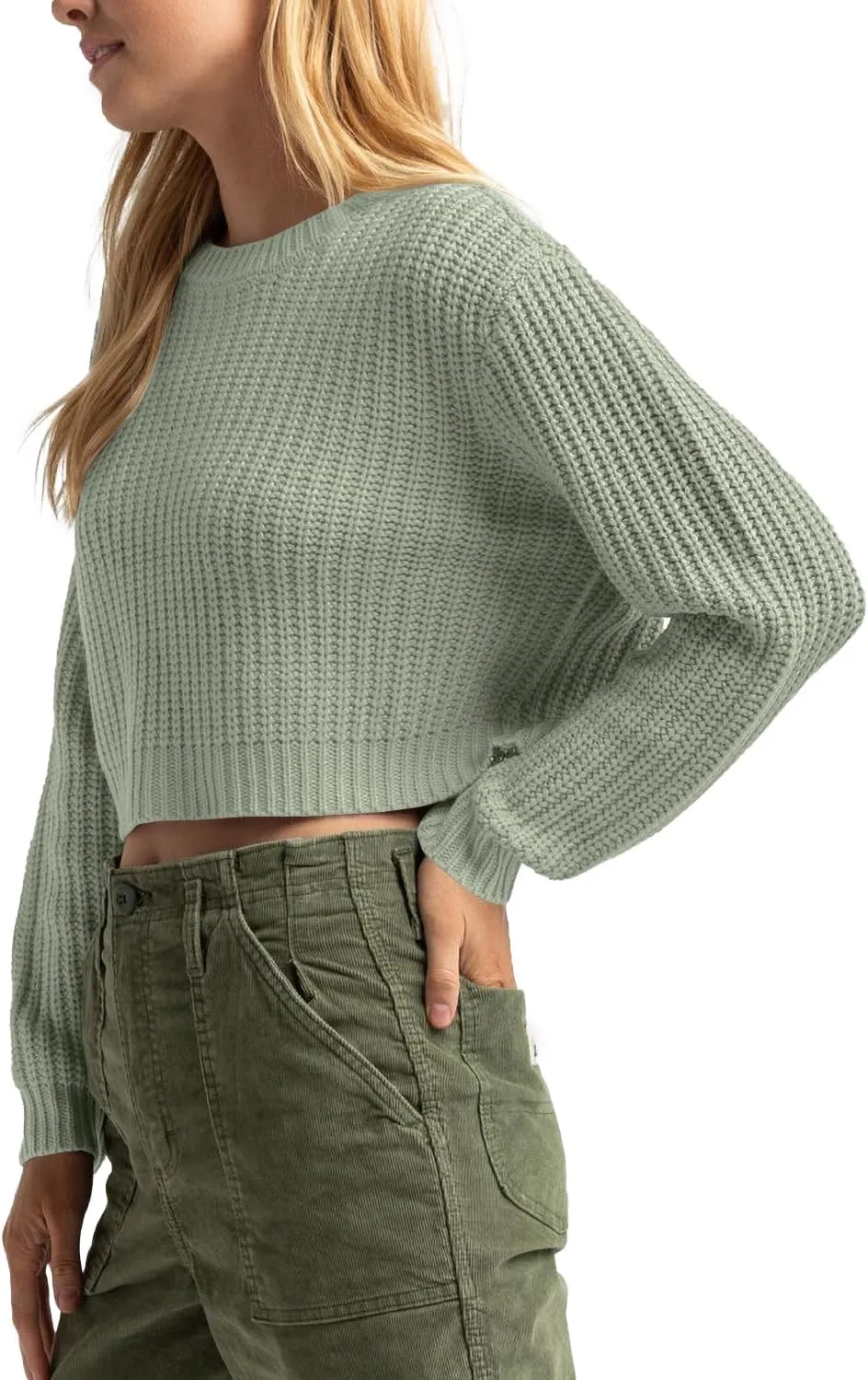 Jumppmile Women's Cropped Sweater Knit Long Sleeve Crewneck Soft Pullover Sweater Top