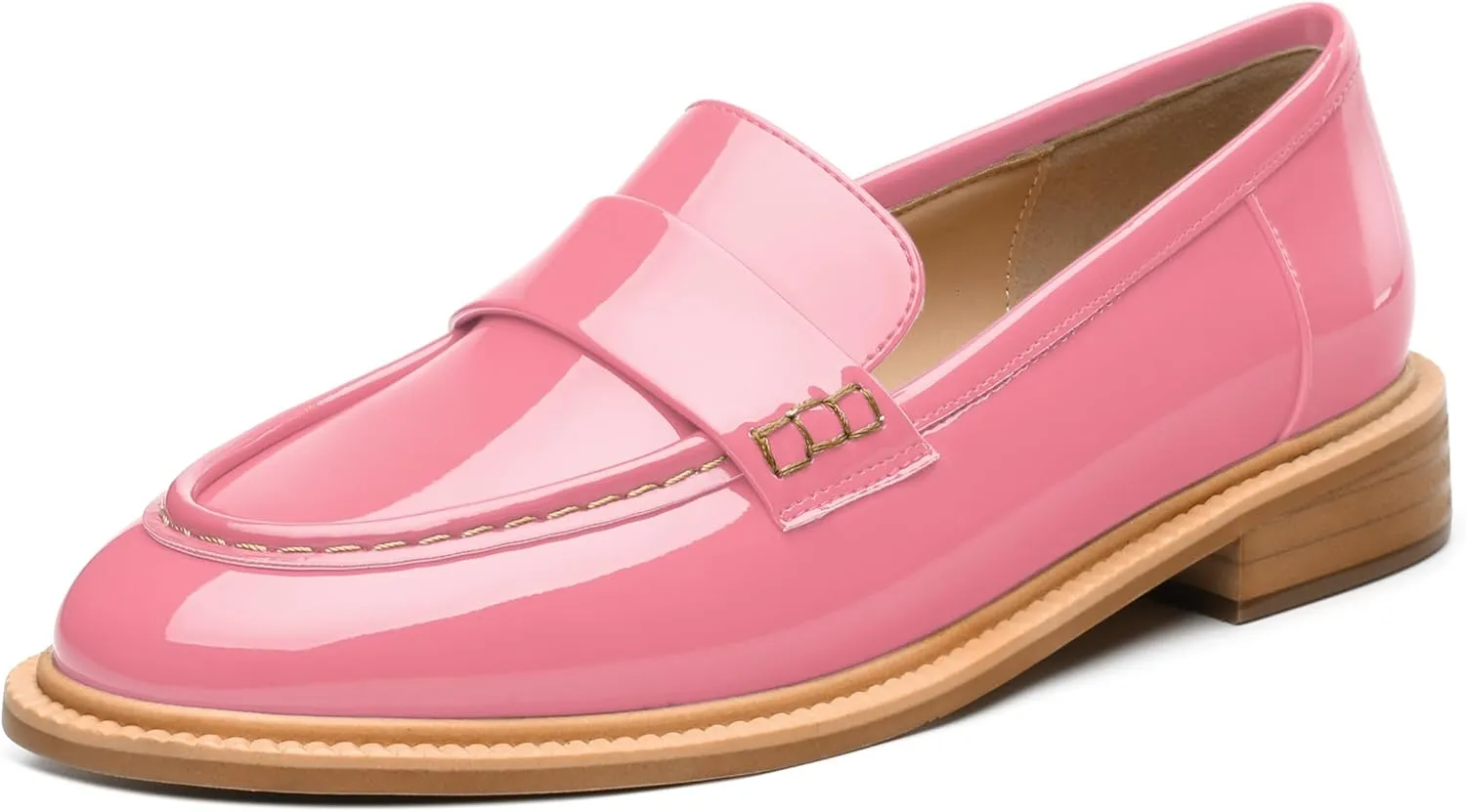 JUSTDANNI Loafers for Women Slip On Shoes with Round Toe 1.2-Inch Low Chunky Block Heel Patent Comfortable Casual Dress Pump Shoes for Wedding Party Work Shopping Dating