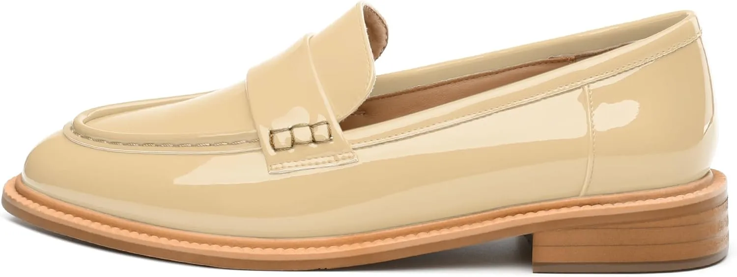 JUSTDANNI Loafers for Women Slip On Shoes with Round Toe 1.2-Inch Low Chunky Block Heel Patent Comfortable Casual Dress Pump Shoes for Wedding Party Work Shopping Dating
