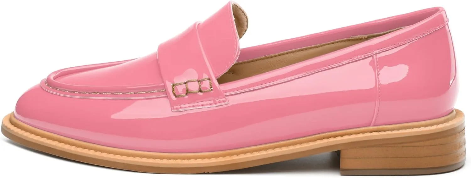 JUSTDANNI Loafers for Women Slip On Shoes with Round Toe 1.2-Inch Low Chunky Block Heel Patent Comfortable Casual Dress Pump Shoes for Wedding Party Work Shopping Dating