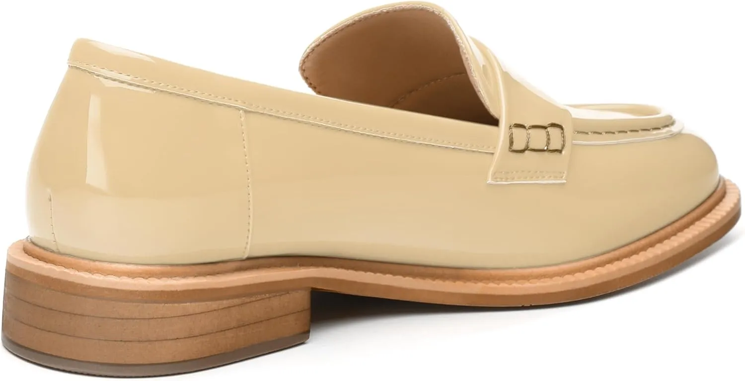 JUSTDANNI Loafers for Women Slip On Shoes with Round Toe 1.2-Inch Low Chunky Block Heel Patent Comfortable Casual Dress Pump Shoes for Wedding Party Work Shopping Dating