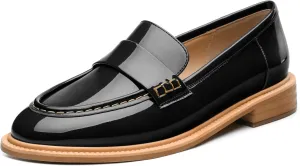 JUSTDANNI Loafers for Women Slip On Shoes with Round Toe 1.2-Inch Low Chunky Block Heel Patent Comfortable Casual Dress Pump Shoes for Wedding Party Work Shopping Dating