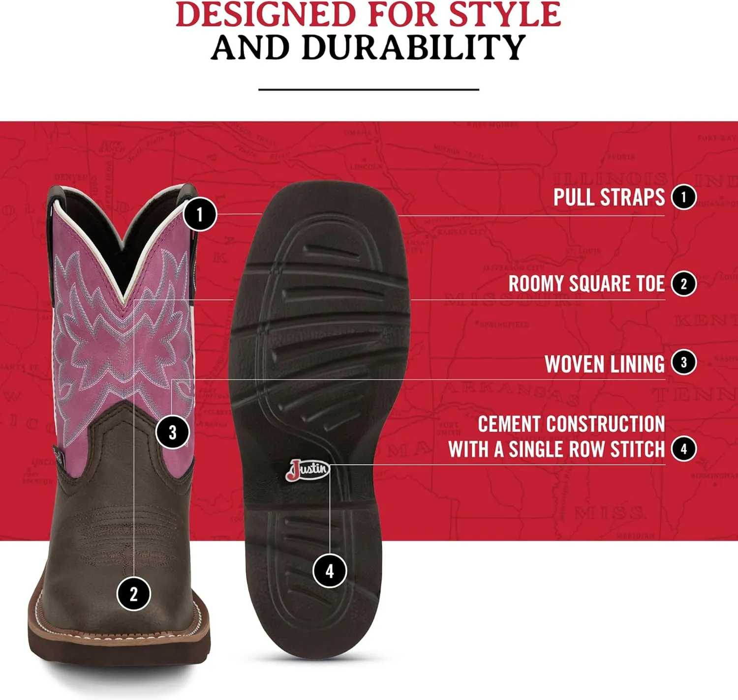 Justin Sunny 8” Cowboy Boots for Women - Gypsy Collection - Leather Women’s Cowgirl Boots with Comfort Cushion Footbed and Non Slip Rubber Outsole