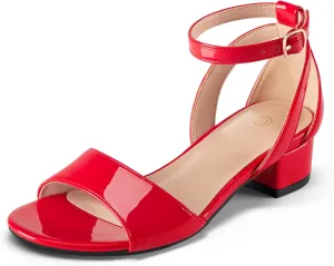K KomForme Girls Sandals Low Chunky Heels Dress Pumps Ankle Strap Open Toe Flower Wedding Party Dress Shoes for Toddler/Little Kid/Big Kid