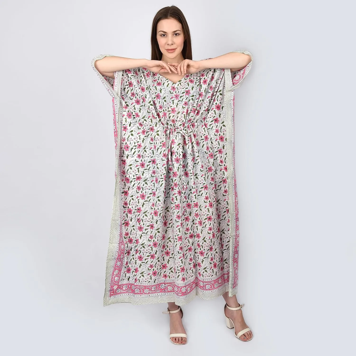 Kaftan Dresses for Women Ethnic Floral Prints Free Size Kaftans for Women