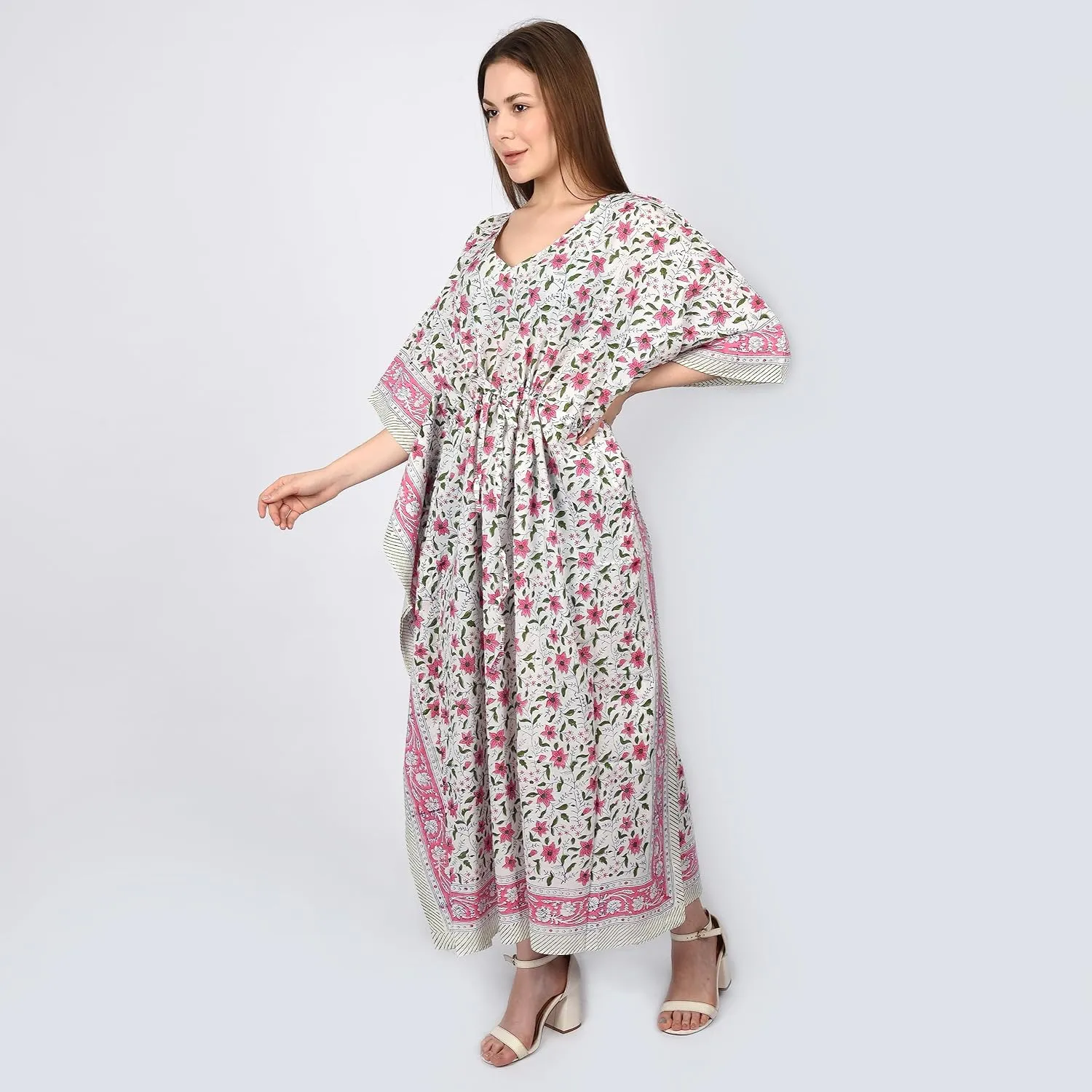 Kaftan Dresses for Women Ethnic Floral Prints Free Size Kaftans for Women