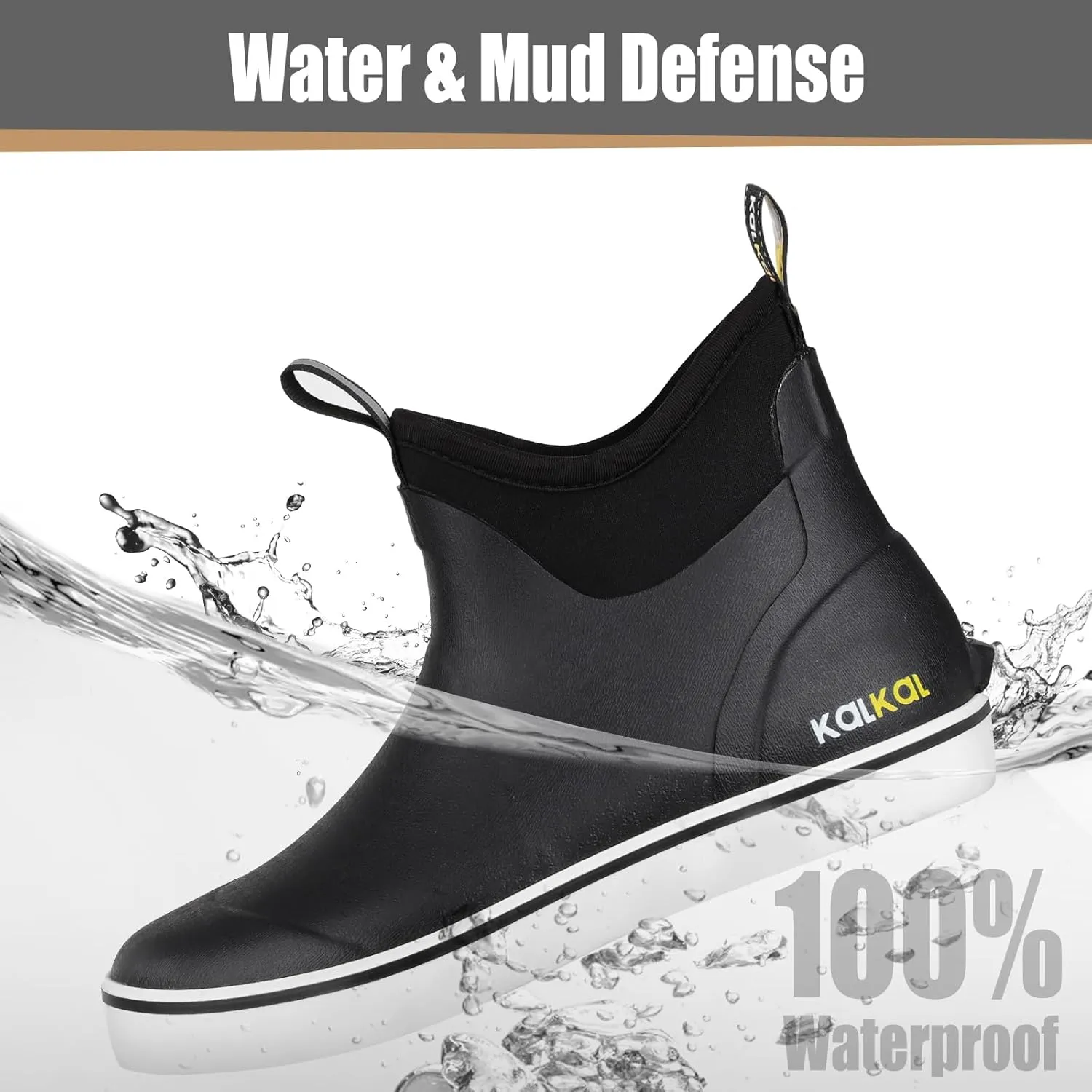 Kalkal Men's Deck Boots, Waterproof Fishing Rain Boots with High Traction, Men's Rubber Boots For Gardening Fishing Boating Camping Sailing