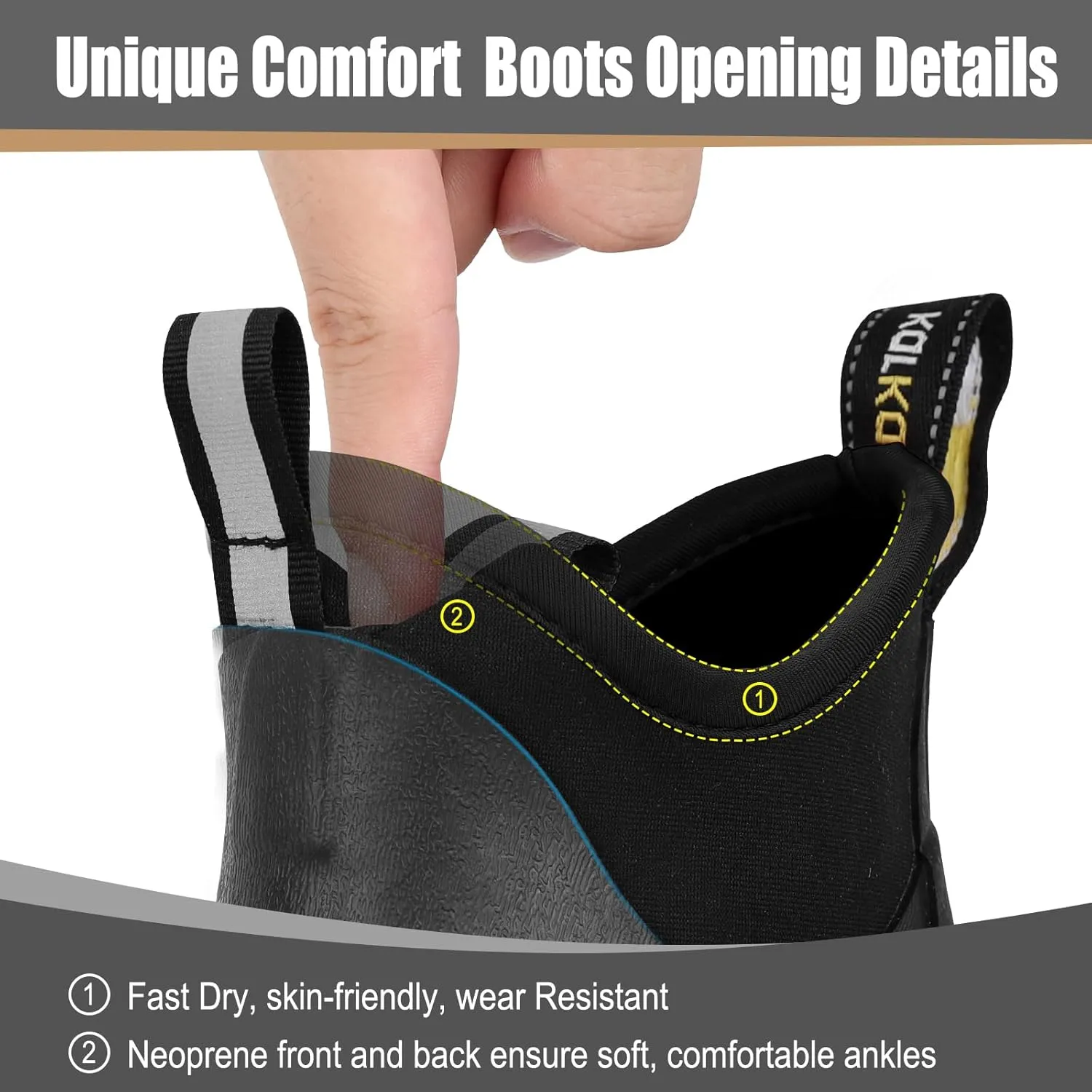 Kalkal Men's Deck Boots, Waterproof Fishing Rain Boots with High Traction, Men's Rubber Boots For Gardening Fishing Boating Camping Sailing