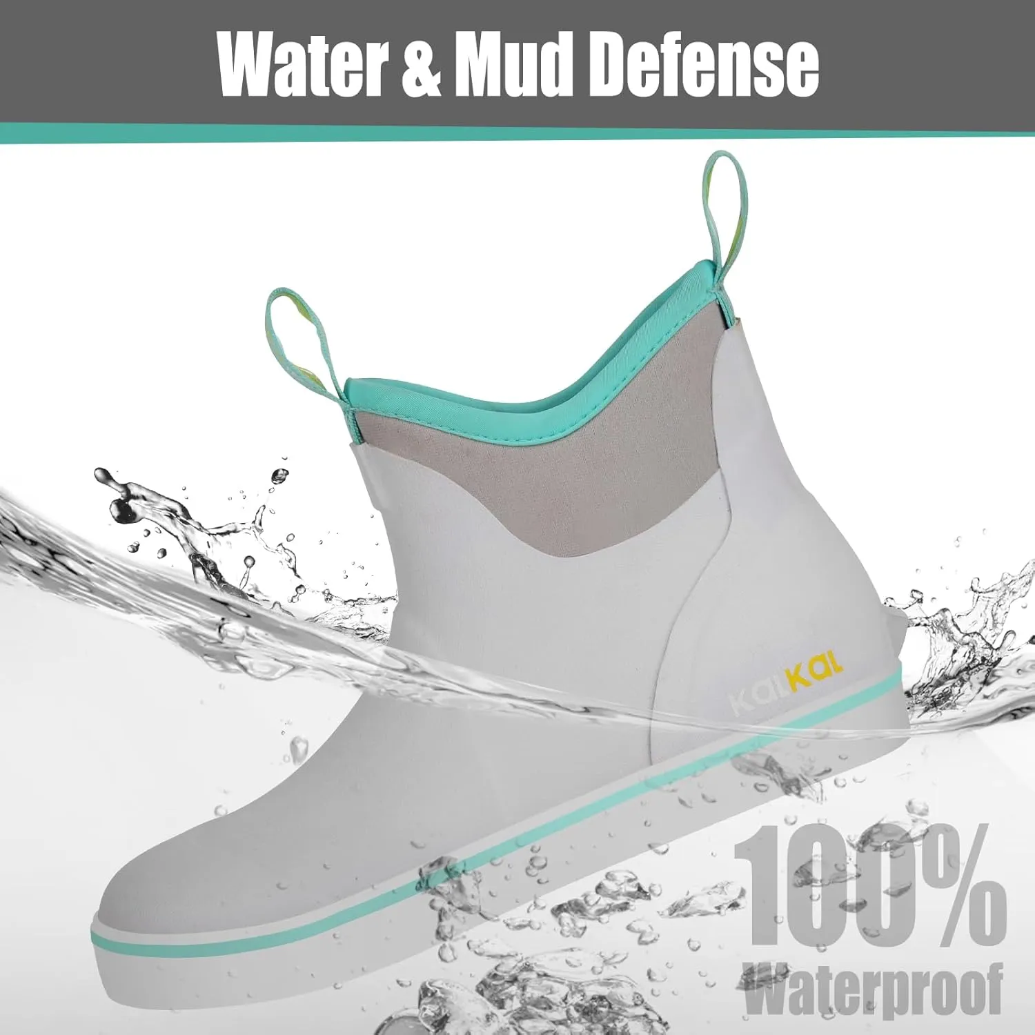 Kalkal Women's Deck Boots, Waterproof Ankle Rain Boots Fishing Boots with High Traction, Women's Rubber Boots For Gardening Fishing Boating Camping