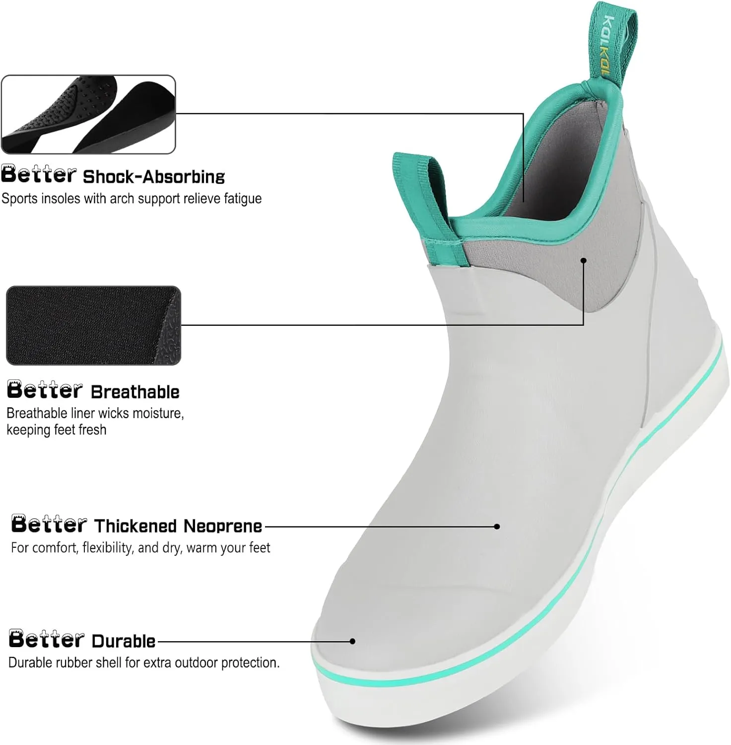Kalkal Women's Deck Boots, Waterproof Ankle Rain Boots Fishing Boots with High Traction, Women's Rubber Boots For Gardening Fishing Boating Camping