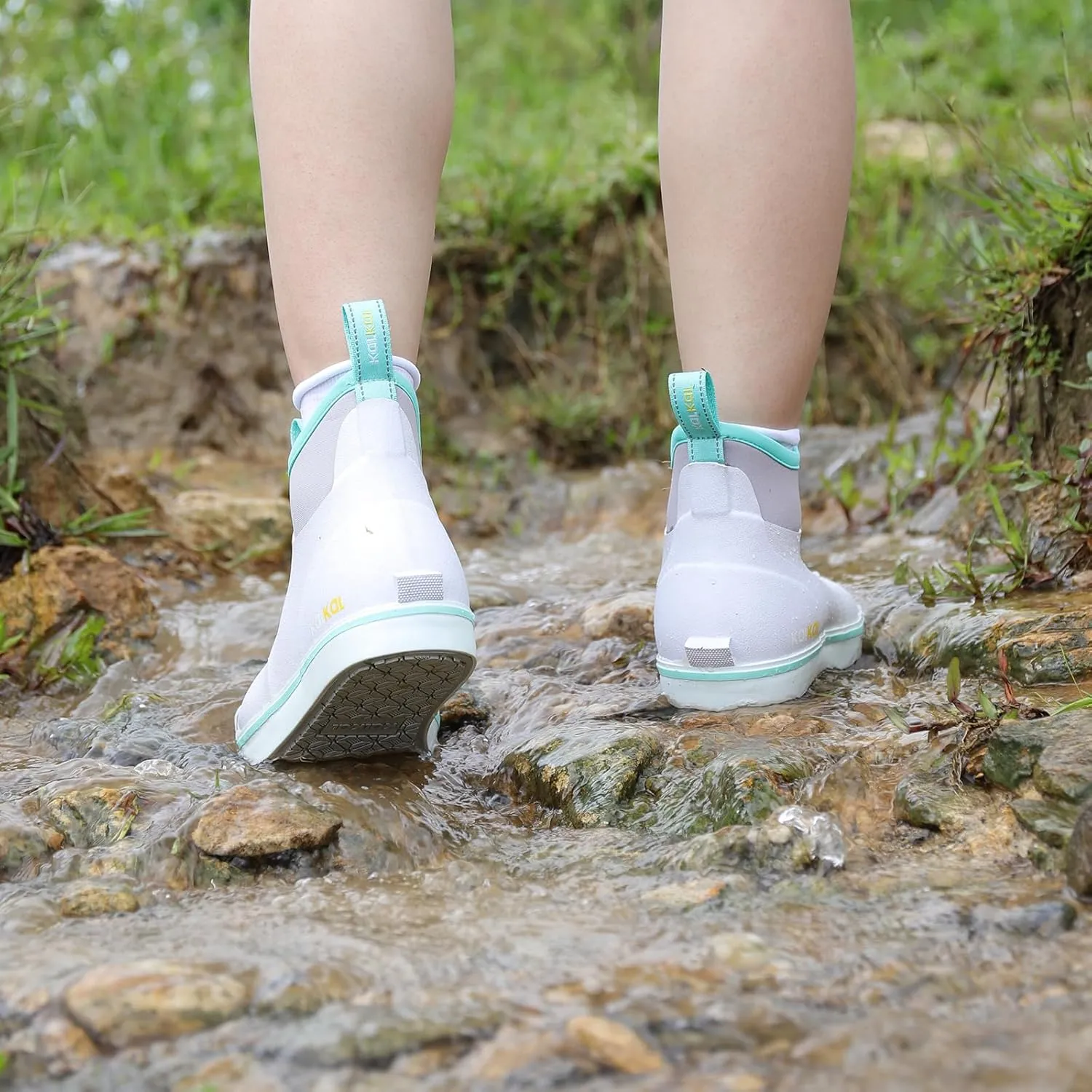 Kalkal Women's Deck Boots, Waterproof Ankle Rain Boots Fishing Boots with High Traction, Women's Rubber Boots For Gardening Fishing Boating Camping