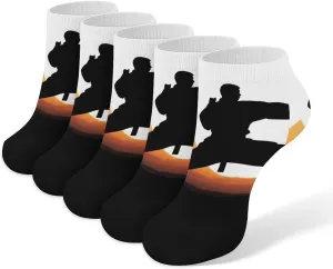 Karate Silhouette Cotton Socks for Women Men Ankle Socks Athletic Sock Low Cut Socks Soft Boot Sock for Work Moisture-Wicking Sock for Running Sports Sock 5 Pairs
