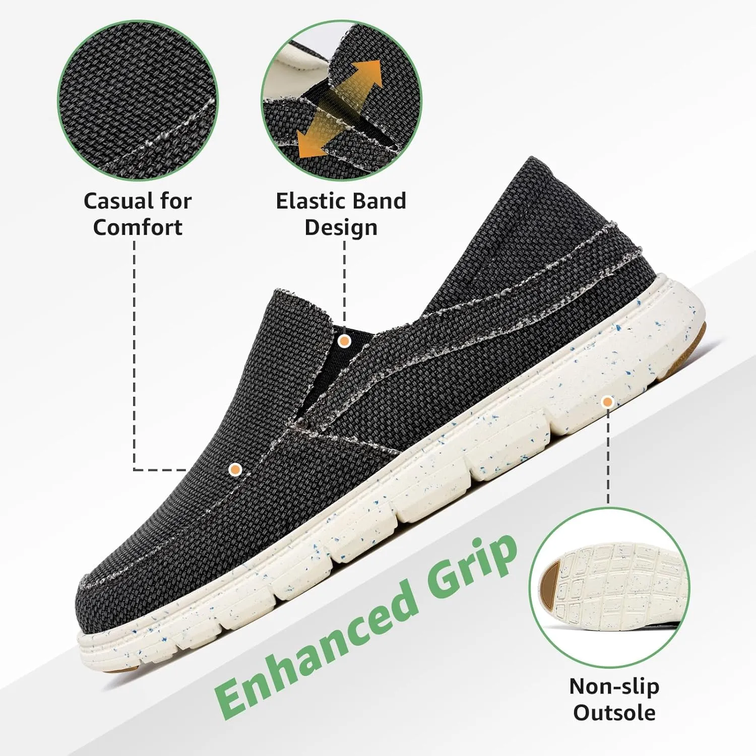 Kelway Mens Slip On Shoes with 2 Pairs of Insoles, Arch Support Loafers Orthopedic Casual Boat Shoes/Recycled Outsole/Non-Slip/Breathable/Wide Toe Box