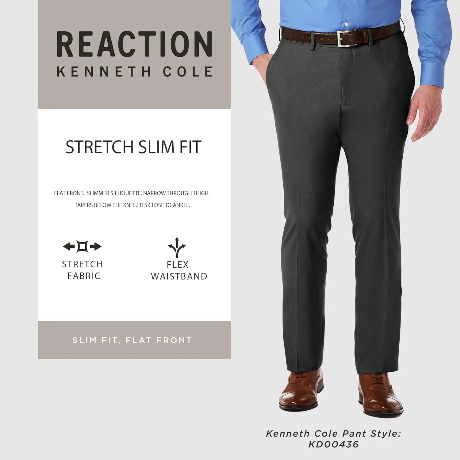 Kenneth Cole REACTION Men's Slim Fit Solid Performance Dress Pant
