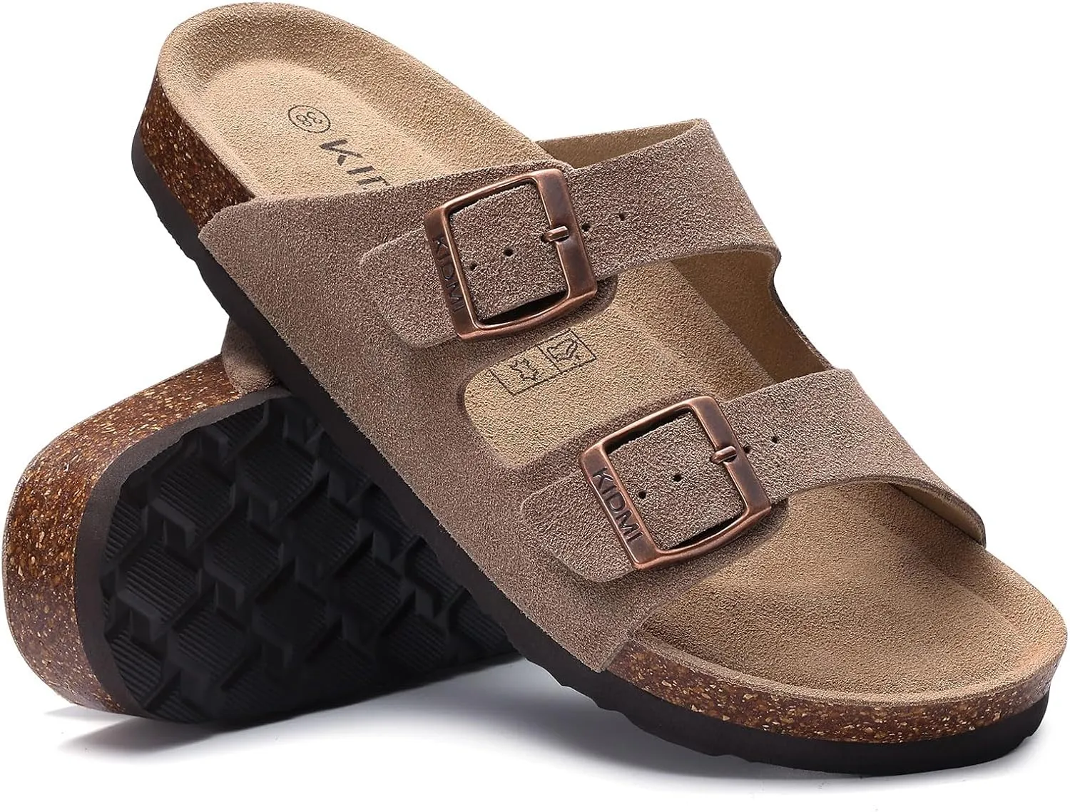 KIDMI Women's Genuine Suede Sandals Cork Footbed Summer Adjustable Slide Sandals