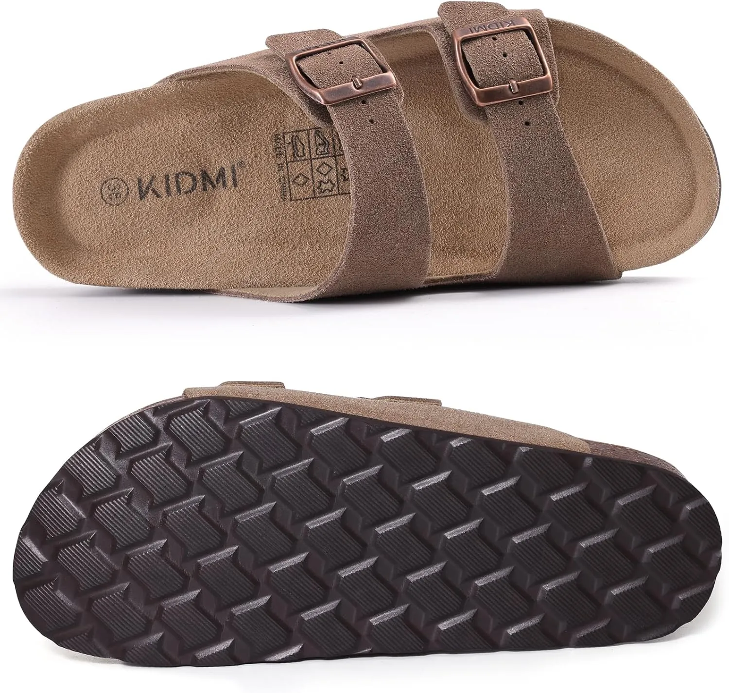 KIDMI Women's Genuine Suede Sandals Cork Footbed Summer Adjustable Slide Sandals