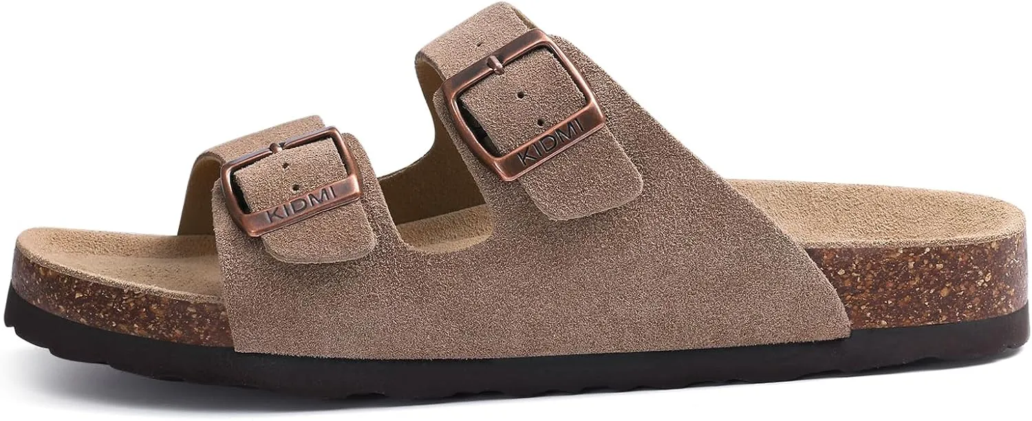 KIDMI Women's Genuine Suede Sandals Cork Footbed Summer Adjustable Slide Sandals