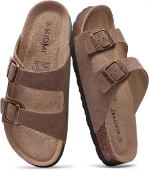 KIDMI Women's Genuine Suede Sandals Cork Footbed Summer Adjustable Slide Sandals