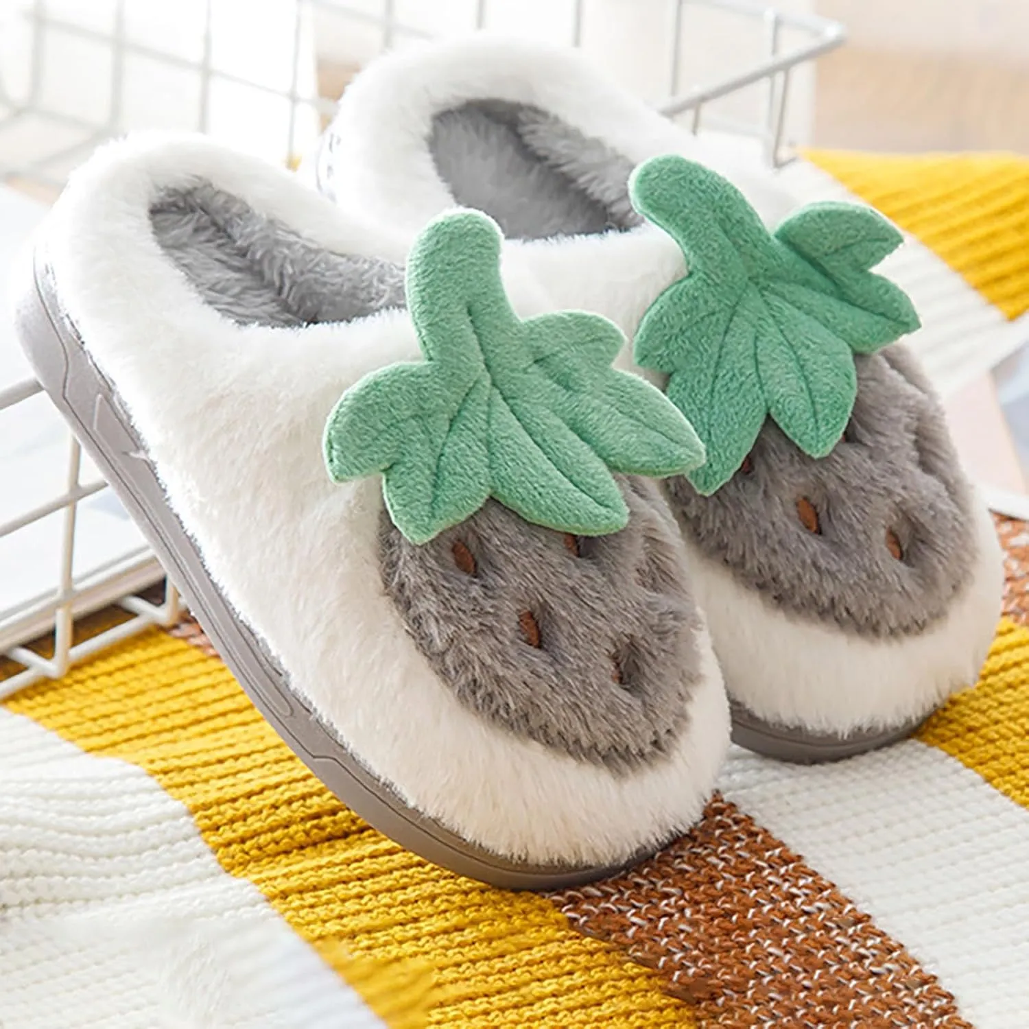 Kids Cute Strawberry 𝐌ushroom Slippers Soft Bottom Comfort Slippers Fleece Plush Warm Cozy Outdoor Tween Shoes