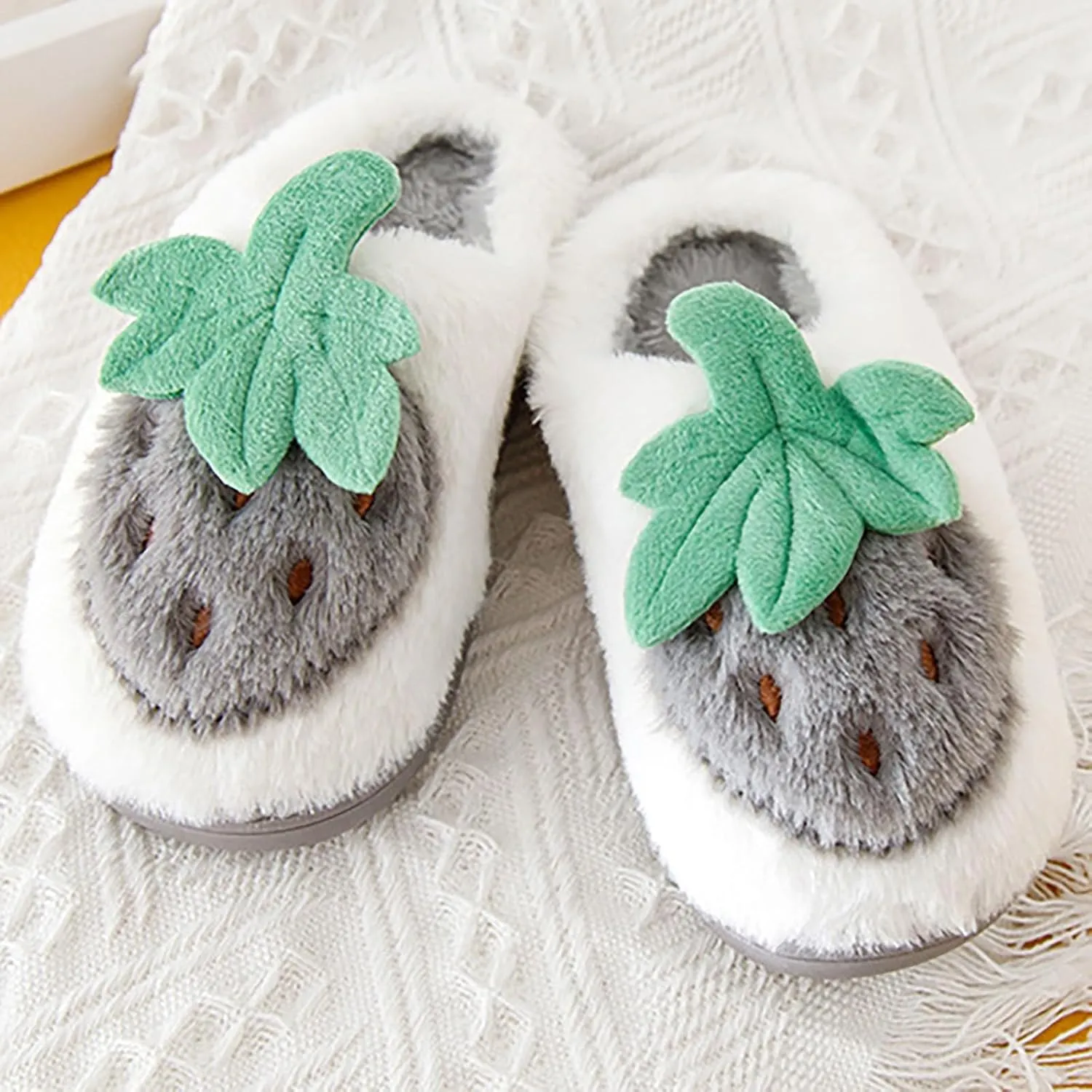Kids Cute Strawberry 𝐌ushroom Slippers Soft Bottom Comfort Slippers Fleece Plush Warm Cozy Outdoor Tween Shoes