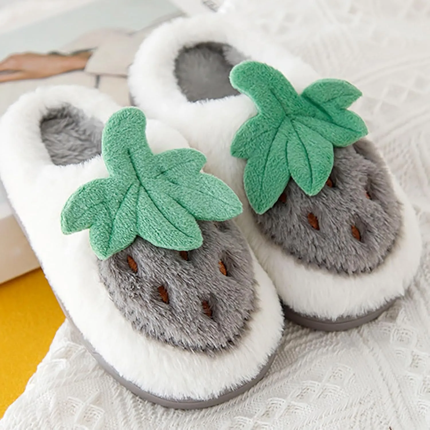 Kids Cute Strawberry 𝐌ushroom Slippers Soft Bottom Comfort Slippers Fleece Plush Warm Cozy Outdoor Tween Shoes
