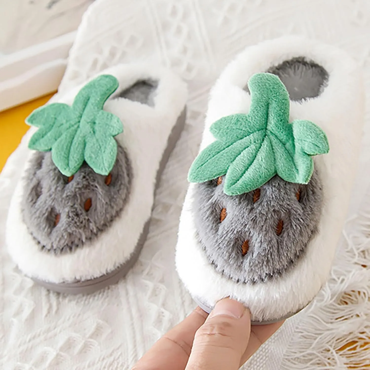 Kids Cute Strawberry 𝐌ushroom Slippers Soft Bottom Comfort Slippers Fleece Plush Warm Cozy Outdoor Tween Shoes