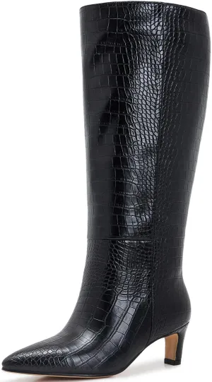Kitten Heel Boots For Women Knee High Boots Low Heels Wide Calf Pointed Toe Stiletto