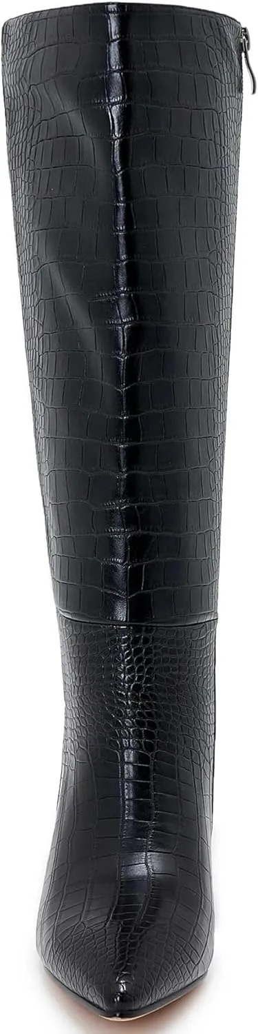 Kitten Heel Boots For Women Knee High Boots Low Heels Wide Calf Pointed Toe Stiletto