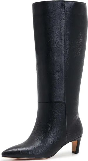 Kitten Heel Boots For Women Knee High Boots Low Heels Wide Calf Pointed Toe Stiletto