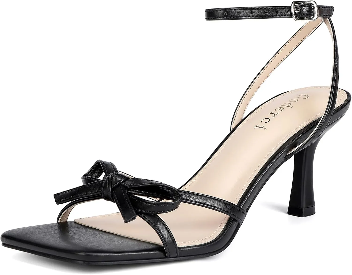 Kitten Heels with Bow Strappy Heels for Women Square Open Toe Mid Heeled Sandals