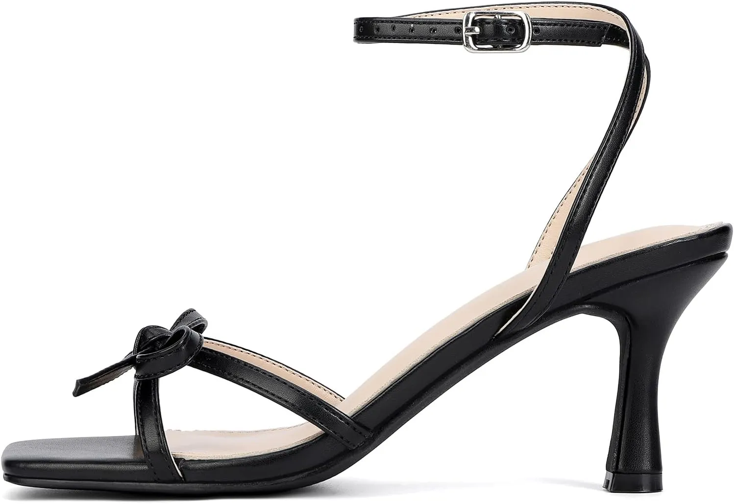 Kitten Heels with Bow Strappy Heels for Women Square Open Toe Mid Heeled Sandals