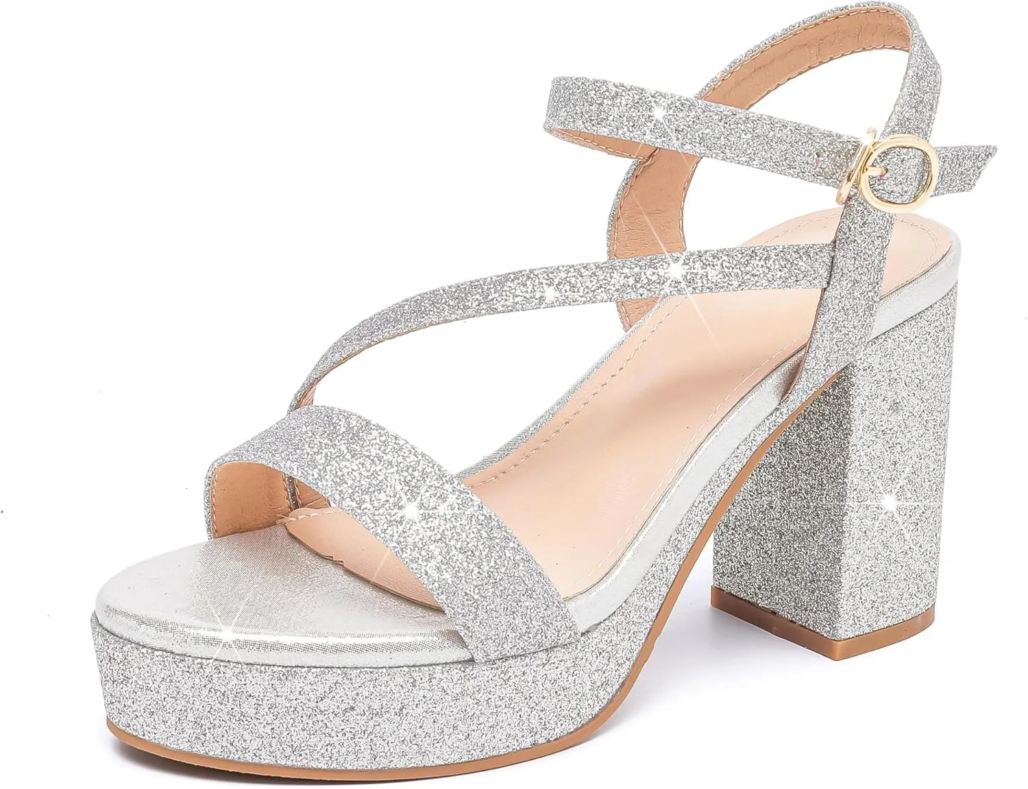 kkdom Platform Heels for Women Strappy Block Chunky High Heels Open Toe Fashion Party Evening Prom Wedding Ankle Buckle Dress Pump Sandals Shoes