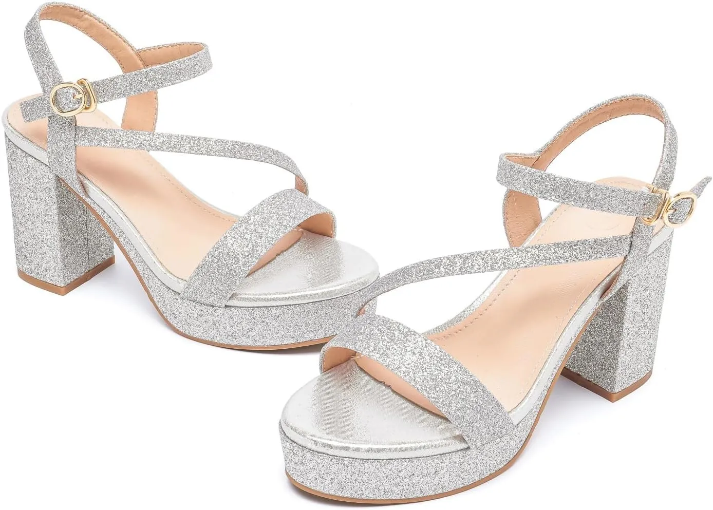 kkdom Platform Heels for Women Strappy Block Chunky High Heels Open Toe Fashion Party Evening Prom Wedding Ankle Buckle Dress Pump Sandals Shoes