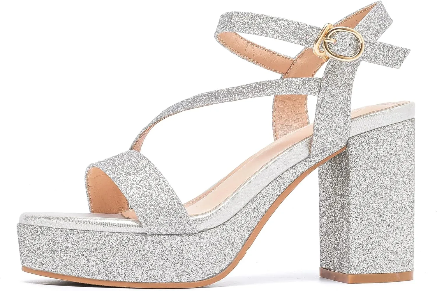 kkdom Platform Heels for Women Strappy Block Chunky High Heels Open Toe Fashion Party Evening Prom Wedding Ankle Buckle Dress Pump Sandals Shoes