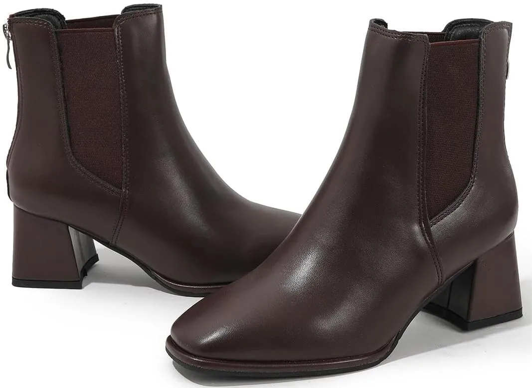 kkdom Women Squared Toe Flare Block Heel Soft Stretch Boot Back Zipper Fashion Mid Heel Ankle Bootie