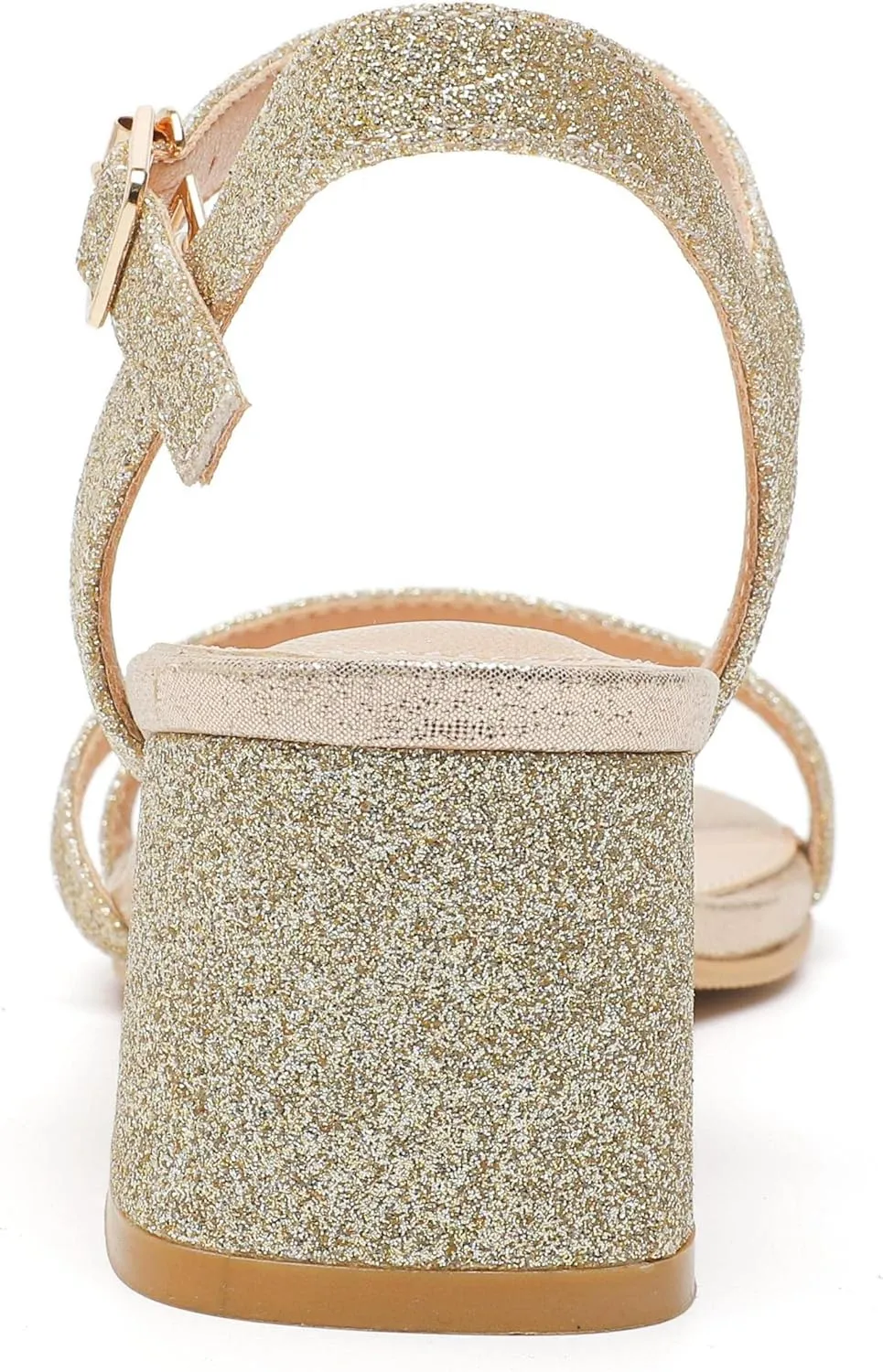 kkdom Women's Open Toe Ankle Strap Glitter Sandals Pumps Low Block Chunky Heels Wedding Dress Shoes