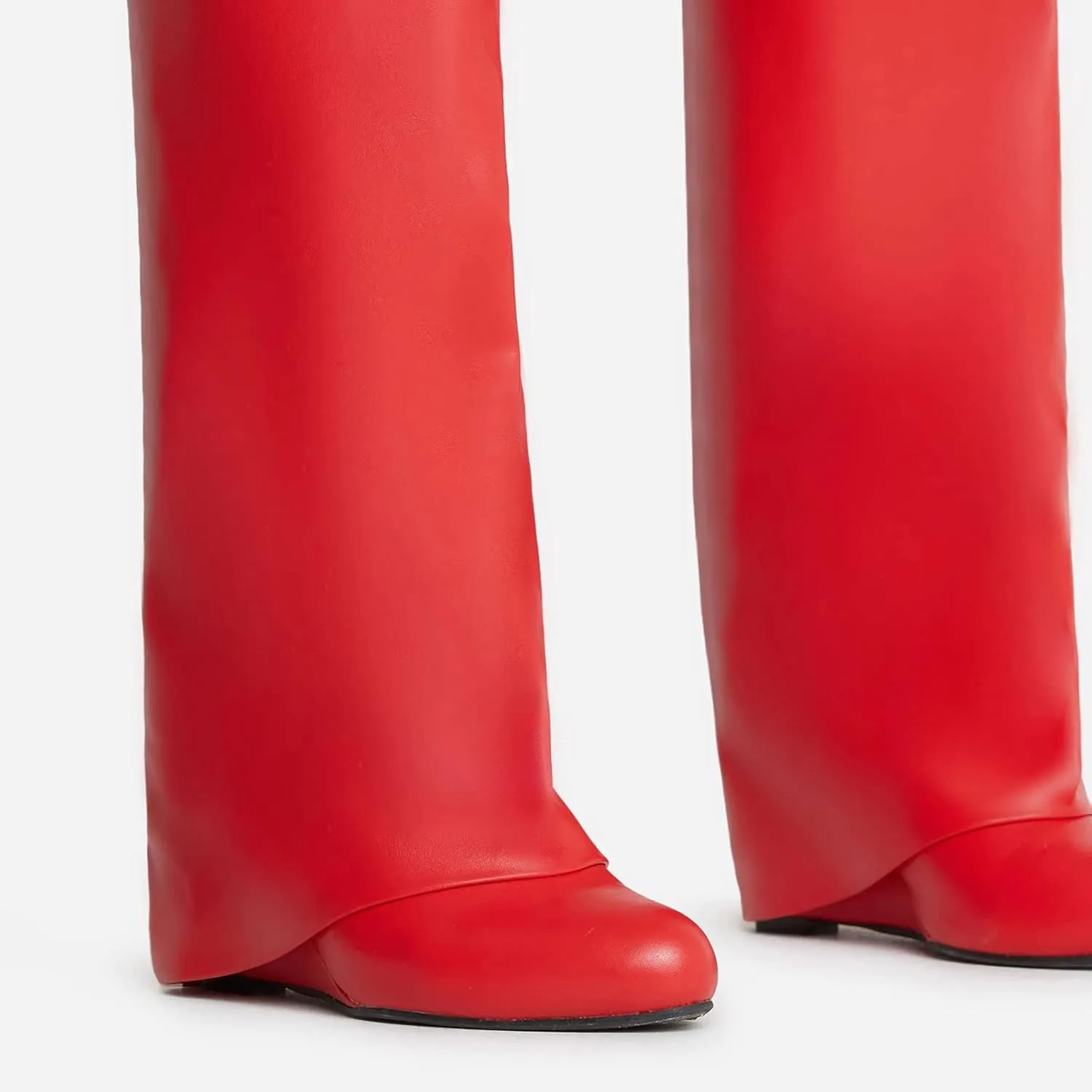 Kluolandi Women's Fold Over Knee High Boots with Metal Padlock Covered Wedge Heel Wide Calf Pull On Boots
