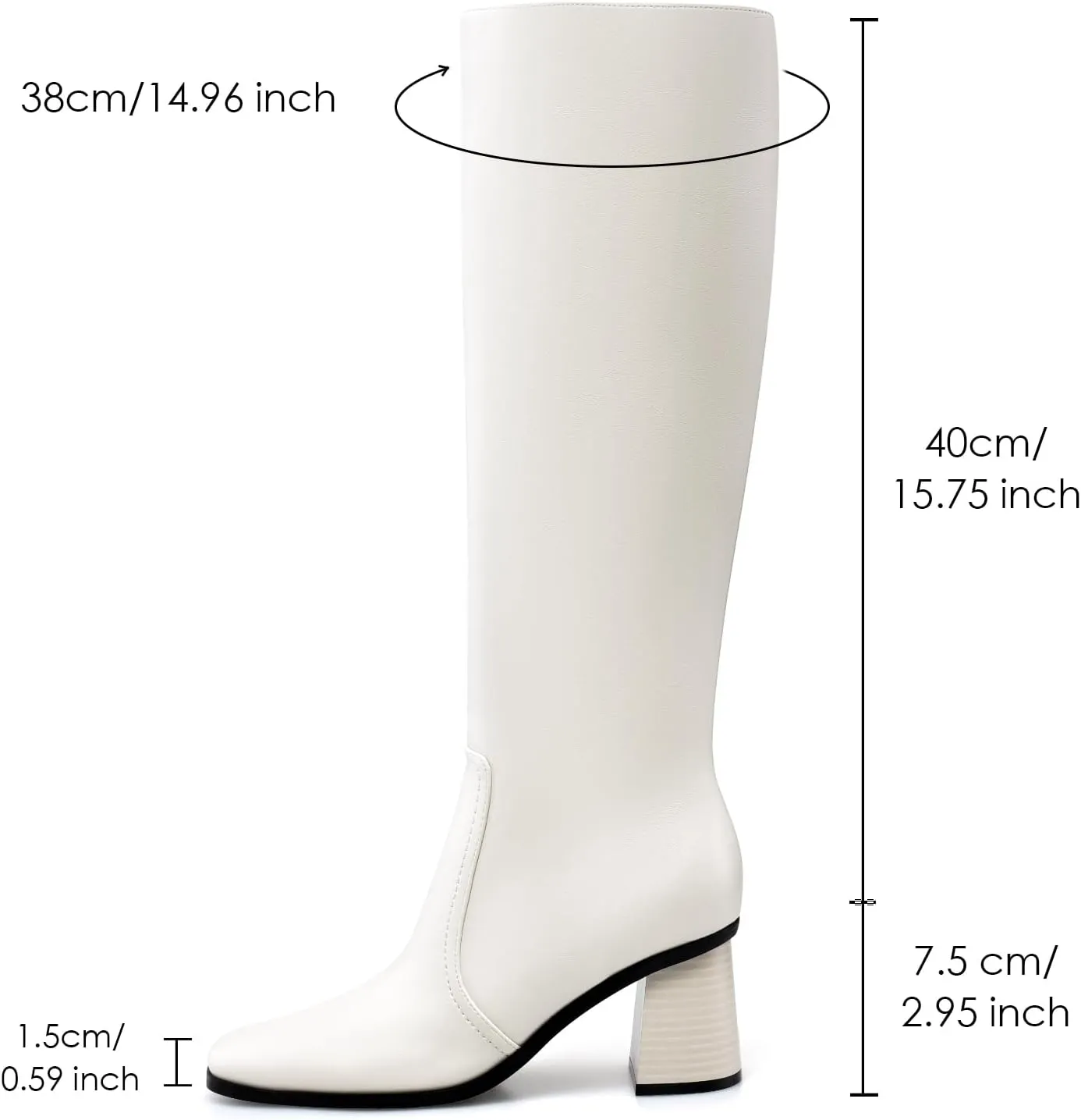 Knee High Boots for Women Chunky Heel Square Toe Tall Boots Wide Calf Fashion Long Boot with Side Zipper