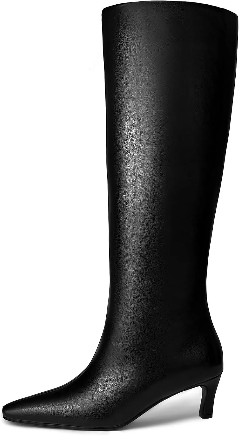 Knee High Boots Women Pointed Square Toe Tall Boots low kitten Heel Long boots