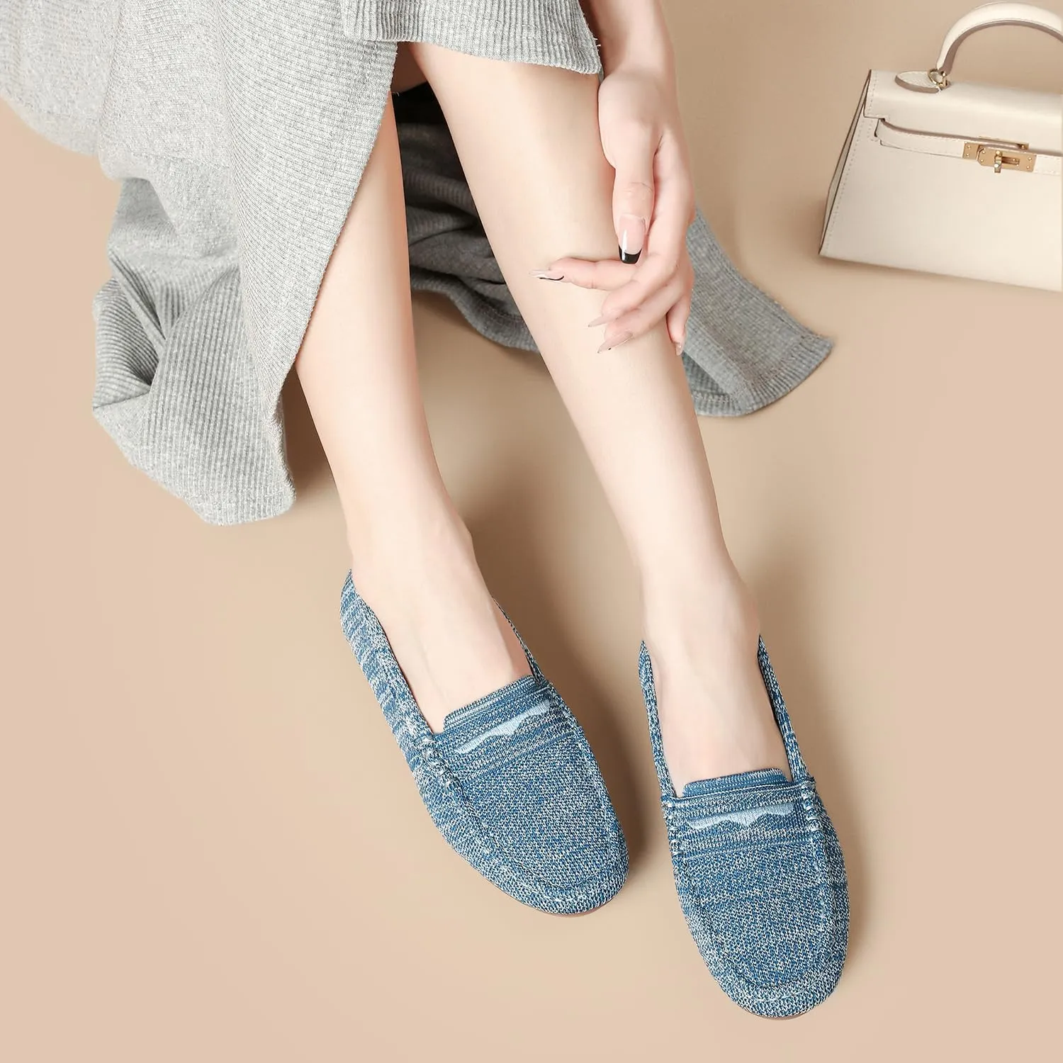 Knit Loafers for Women Comfortable Casual Slip On Driving Flats Shoes Comfortable Walking Boat Shoes