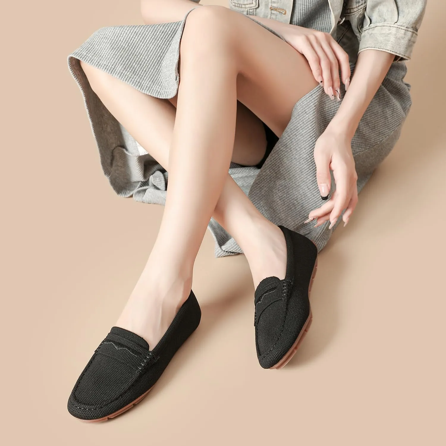 Knit Loafers for Women Comfortable Casual Slip On Driving Flats Shoes Comfortable Walking Boat Shoes