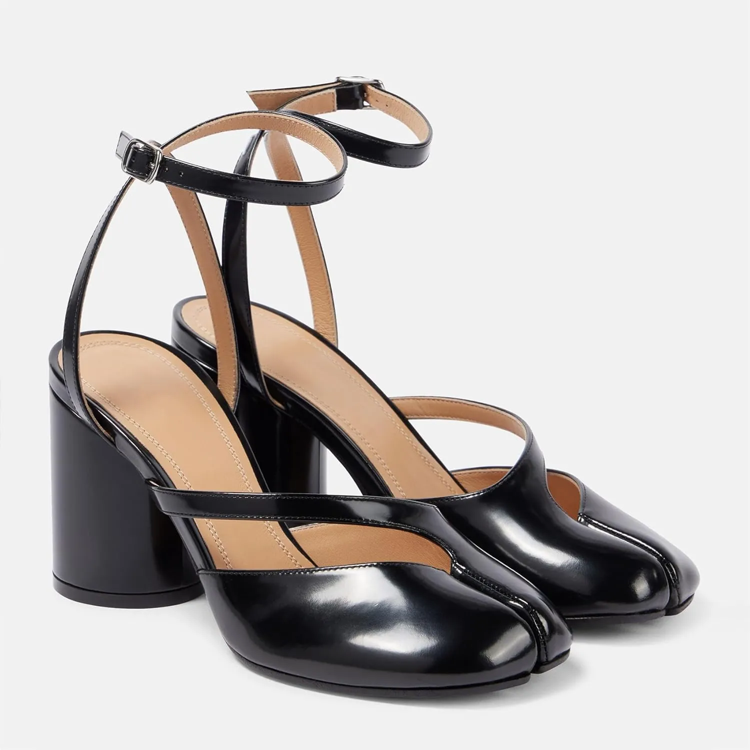 KOKOMOMO Split Toe Chunky Heels for Women Japanese Tabi Shoes Cylindrical Block High Heels Pumps Ankle Strap Buckled Wedding Party Dress Shoes