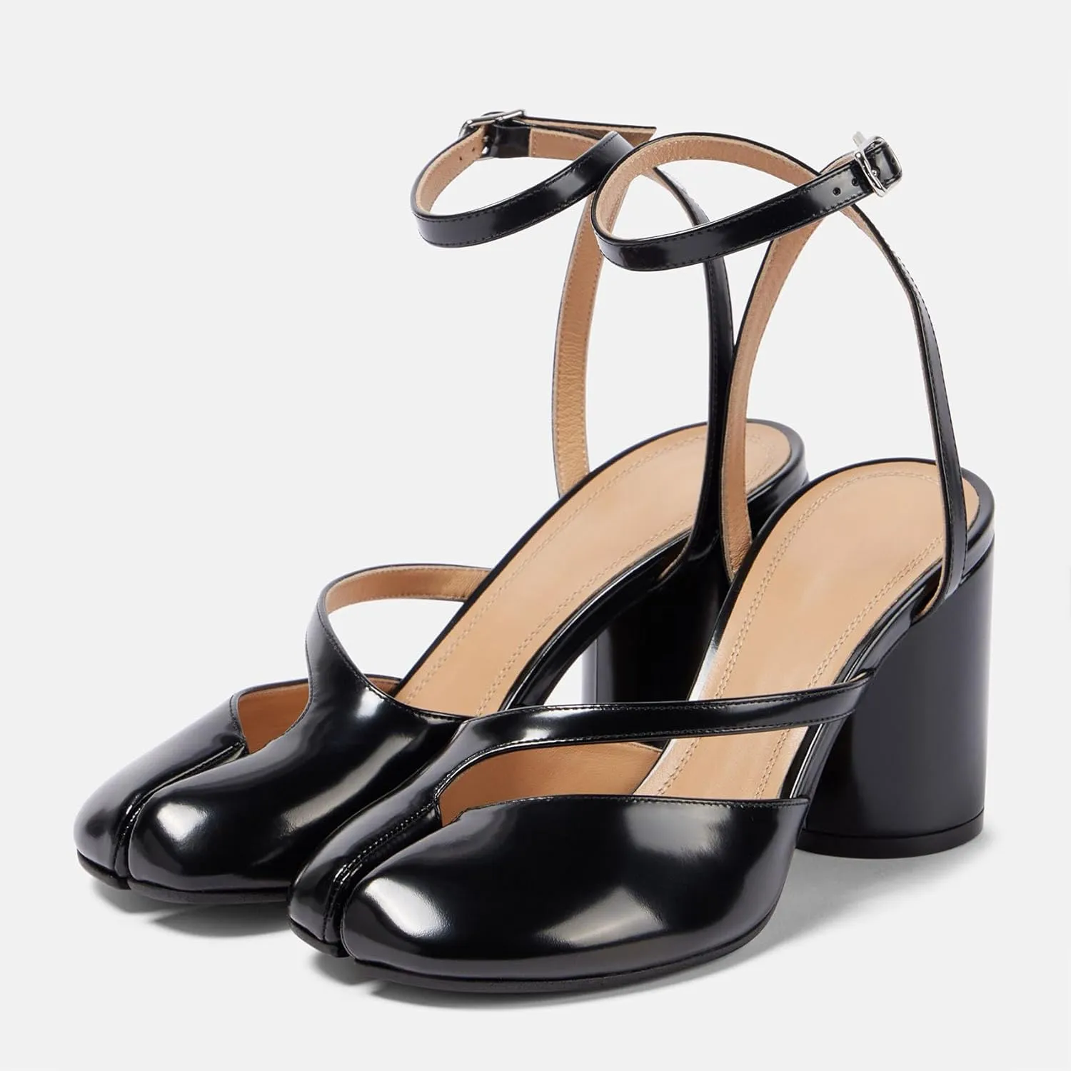 KOKOMOMO Split Toe Chunky Heels for Women Japanese Tabi Shoes Cylindrical Block High Heels Pumps Ankle Strap Buckled Wedding Party Dress Shoes