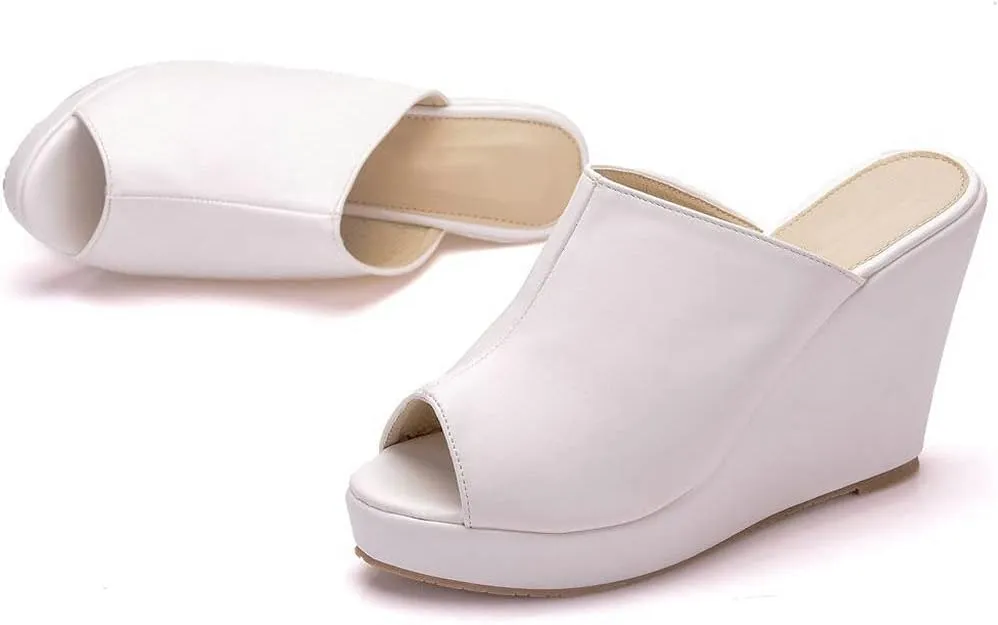 KOKOMOMO Womens Wedges Heels Platform Peep Open Toe Mules Wedge Slide Sandals Summer Beach Shoes
