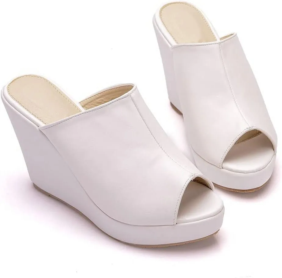 KOKOMOMO Womens Wedges Heels Platform Peep Open Toe Mules Wedge Slide Sandals Summer Beach Shoes