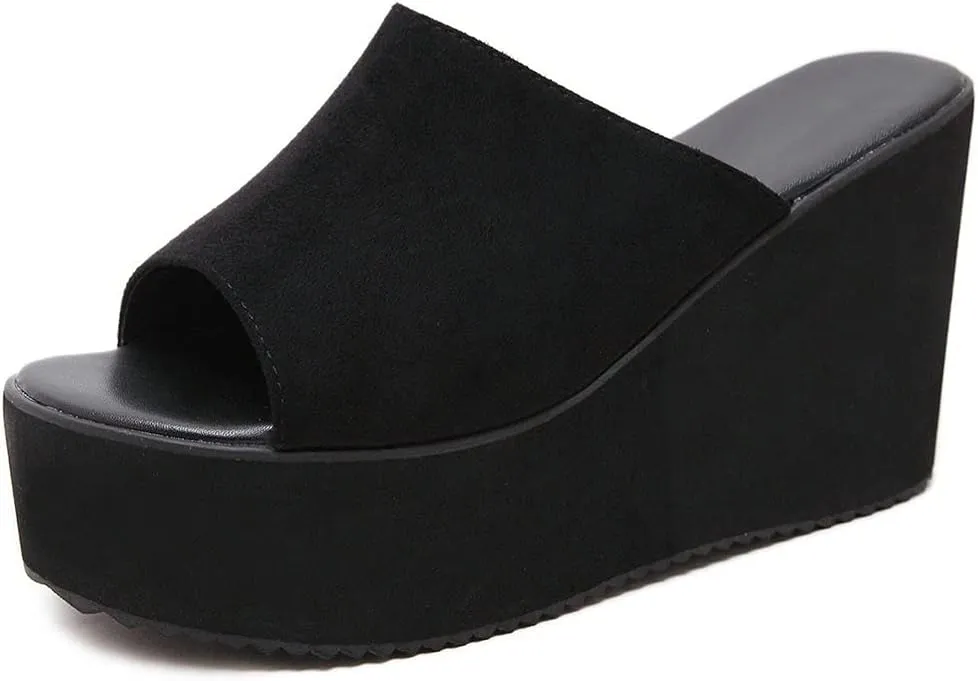 KOKOMOMO Womens Wedges Heels Platform Peep Open Toe Mules Wedge Slide Sandals Summer Beach Shoes