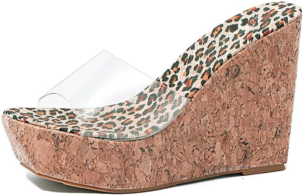 KOKOMOMO Womens Wedges Heels Platform Peep Open Toe Mules Wedge Slide Sandals Summer Beach Shoes